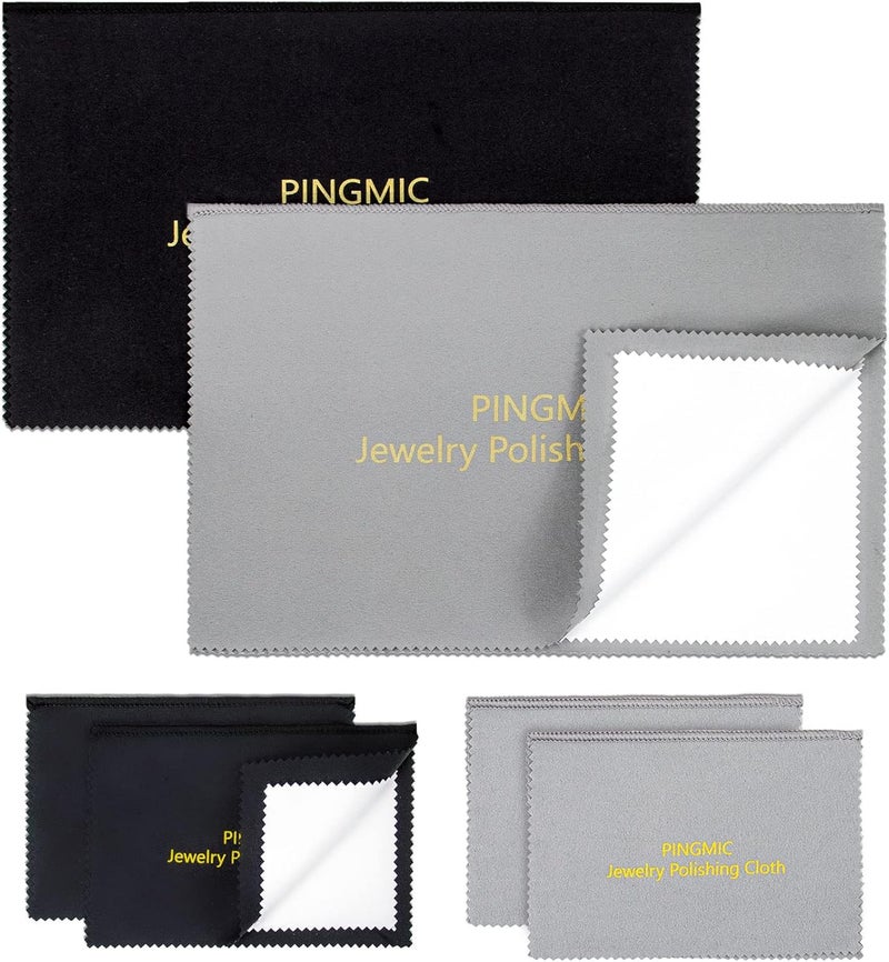 PINGMIC 6 Jewelry Cleaning Cloth, Professional Silver Polishing Cloth for Jewelry Sterling Silver Gold Platinum Copper Diamond, Multi-Layer polishing Cloths (11'' x 14'' * 2 Pcs, 4'' x 8'' *4 Pcs) - Image 1